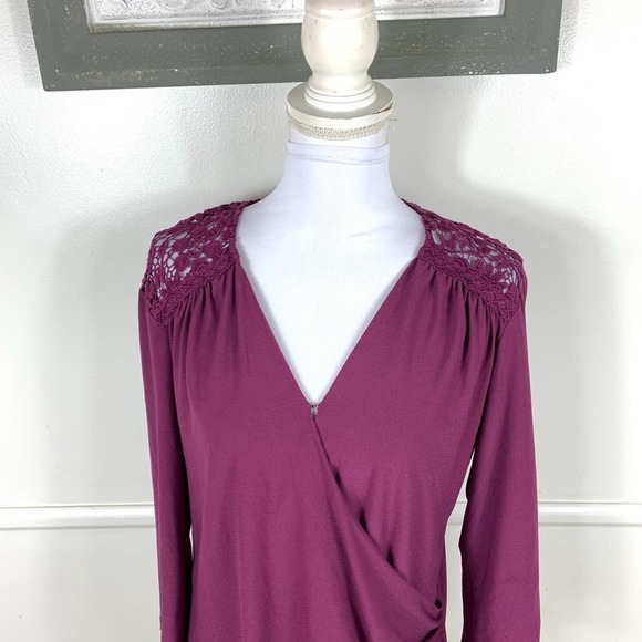 Maeve Purple Faux Wrap Lace Top Womens - Picture 4 of 9